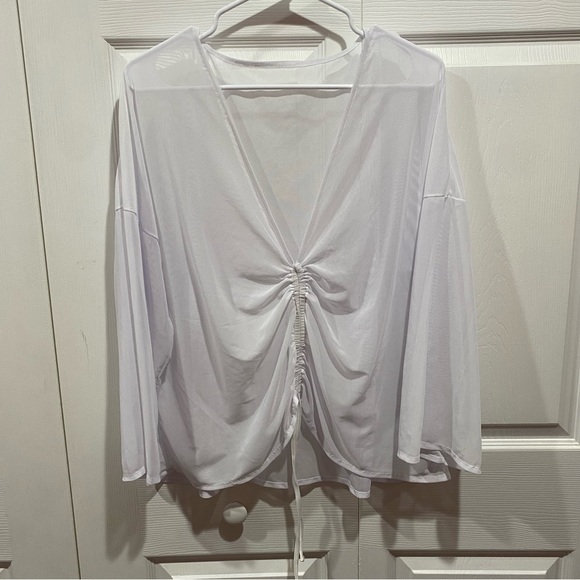 SHEIN Women’s Swim Mesh Drawstring Ruched Cover-Up with Bow - white, size M - Picture 6 of 10